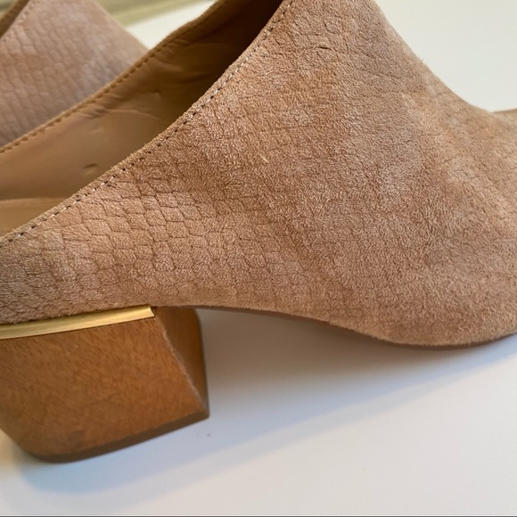 Calvin Klein Judia Suede Leather Mules Wood Block Chunk Heel Slip on Clogs Boots - Picture 8 of 16